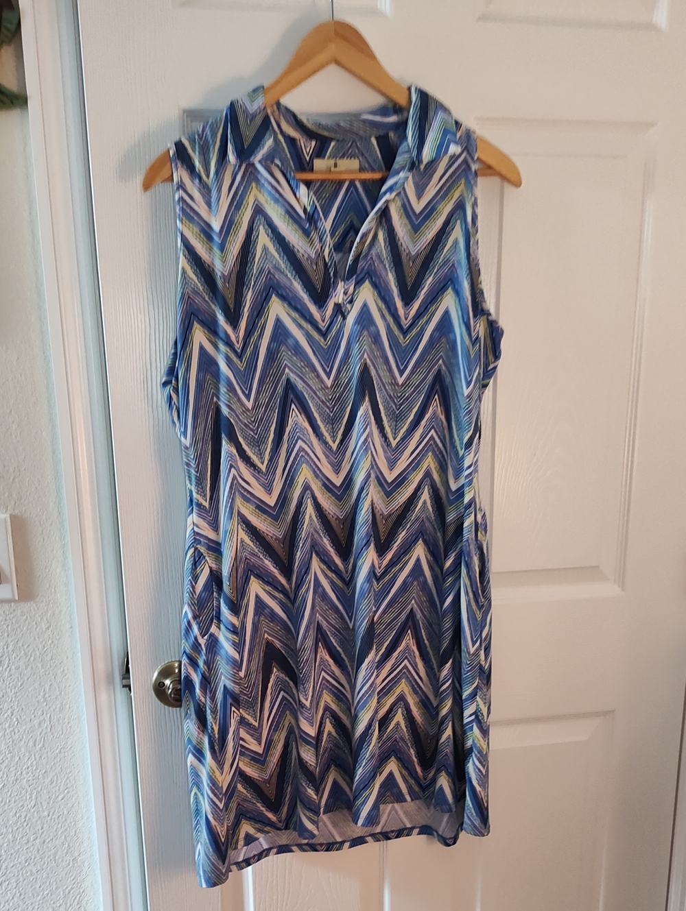 Sport Haley Blue, Navy, Yellow Chevron Dress